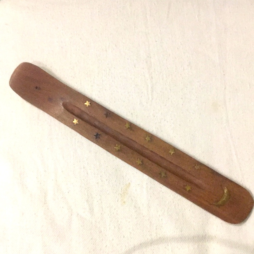 2/$20 Solid wood with brass moon and stars incense stick holder 10”